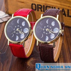 Đồng hồ quay số mặt trăng dây da giá rẻ